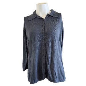 Cherokee L grey gray button up women’s sweater shirt long sleeve